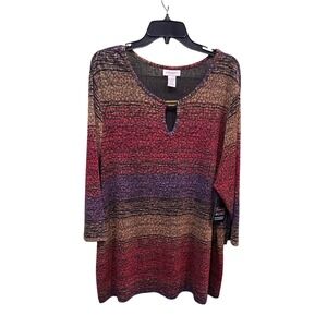 Avenue Stretch Womens Plus Size 22/24 Tunic 90's Stripe Keyhole vintage Red Gold